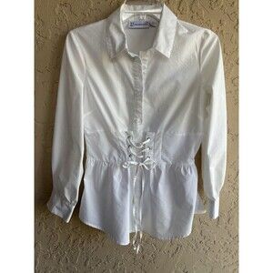 NY & Company White Small Lace Up Witchy Bodice Long Sleeve Woman’s Fairy Blouse